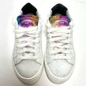 P448 White Thea Rainbow Two Tone Platform Sz 37 US 7